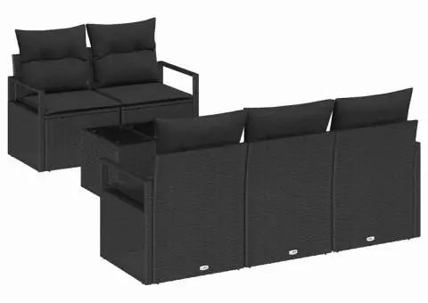Set canapea grădină cu 6 piese cu perne Negru Poliratan - 2/5