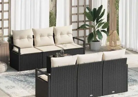 Set canapea grădină cu perne negre din poliratan - 1/5