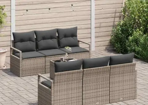 Set canapea 7 piese cu perne gri din poly ratan - 1/5