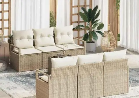 Set canapea grădină cu perne bej din ratan poli - 1/5