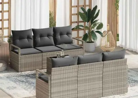 Set de sofa de grădină cu perne gri deschis din ratan polimer - 1/5