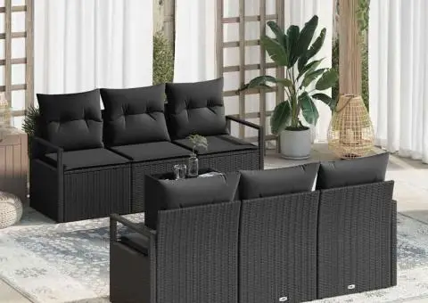 Set de 7 Piese pentru Sofa de Grădină cu Perne Negre din Poliratan - 1/5