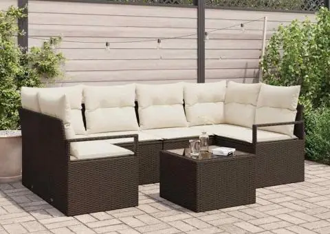 Set canapele grădină cu perne maro poliratan - 1/5