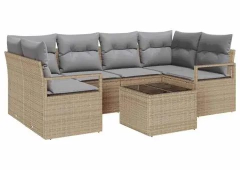 Set canape din grădină cu perne bej poliratan - 2/5