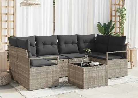 Set de sofa pentru grădină cu perne gri deschis din poliratan - 1/5