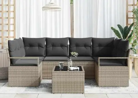 Set de sofa pentru grădină cu perne gri deschis din poliratan - 3/5