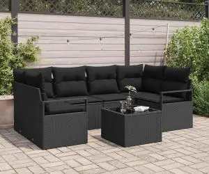 Set canapea grădină vidaXL cu perne Negru Rattan poliesteric