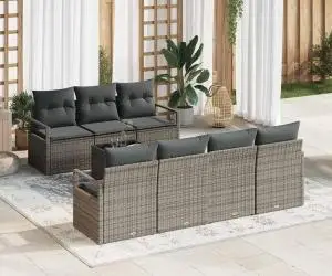 vidaXL Set de Sofa de Grădină cu 8 Piese și Pernuțe Gri - Poli Ratan