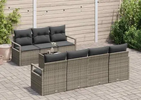 Set de Sofa de Grădină cu 8 Piese și Pernuțe Gri - Poli Ratan - 3/5