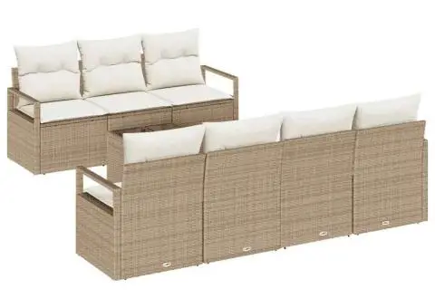 Set canapea grădină cu perne bej din ratan poliester - 2/5