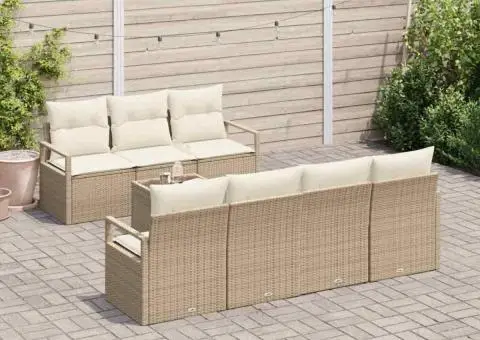 Set canapea grădină cu perne bej din ratan poliester - 3/5