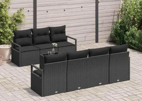 Set de canapea de grădină cu 8 piese și perne negre din ratan poly - 3/5