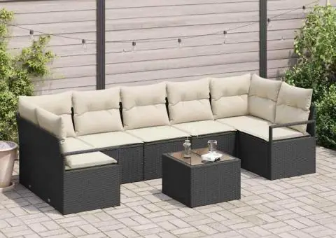Set de Sofa de Grădină cu Perne Negru Poliratan - 1/5