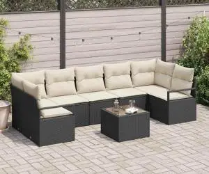 Set de Sofa de Grădină vidaXL cu Perne Negru Poliratan