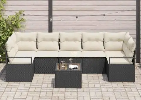 Set de Sofa de Grădină cu Perne Negru Poliratan - 3/5