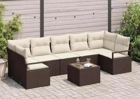 Set Sofa Grădină cu 8 Piese și Perne Maro Poli Ratan - 1/5