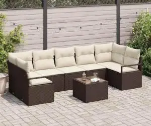 Set Sofa vidaXL Grădină cu 8 Piese și Perne Maro Poli Ratan