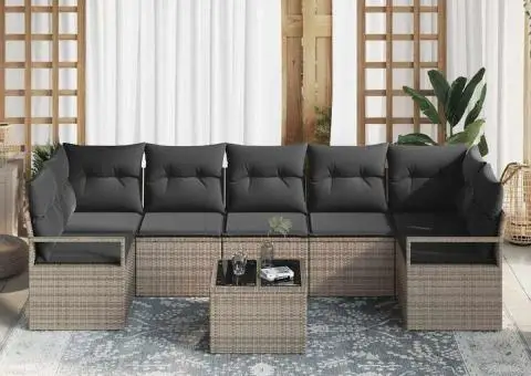 Set canapea grădină cu 8 piese gri din poli ratan - 3/5