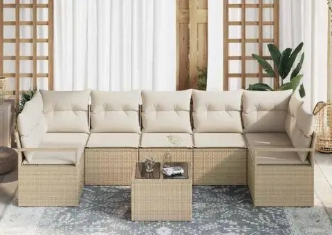 Set canapele 8 piese grădină cu perne din ratan poli bej - 3/5