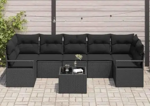 Set Canapea Grădină 8 Piese cu Perne Negru Poliratan - 3/5