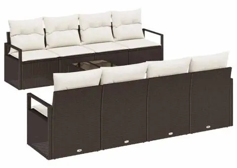 Set Grădină 9 Piese cu Pernă Maro Ratan Poli - 2/5