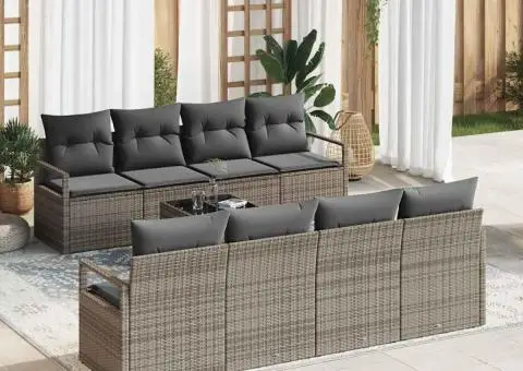 Set de Canapea pentru Grădină 9 Piese cu Perne Gri Ratan Polimeric - 1/5