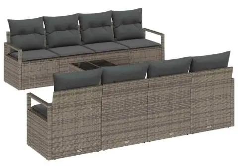 Set de Canapea pentru Grădină 9 Piese cu Perne Gri Ratan Polimeric - 2/5