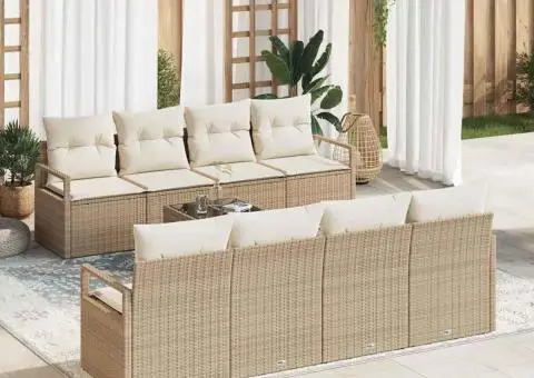 Set de Sofa pentru Grădină 9 Piese cu Perne Bej din Poliratan - 1/5