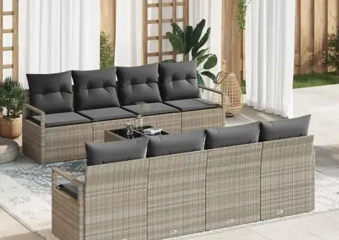 Set canapea de grădină cu 9 piese și perne gri deschis din ratan poli - 1/5