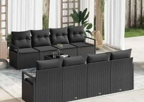 Set de 9 Piese de Canapea de Grădină cu Perne Ratan Polimeric Negru - 1/5