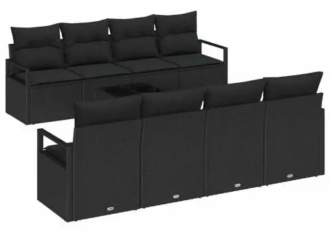 Set de 9 Piese de Canapea de Grădină cu Perne Ratan Polimeric Negru - 2/5