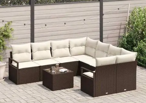Set de Canapea de Grădină cu 9 Piese și Pernițe din Poliratan Maro - 3/5