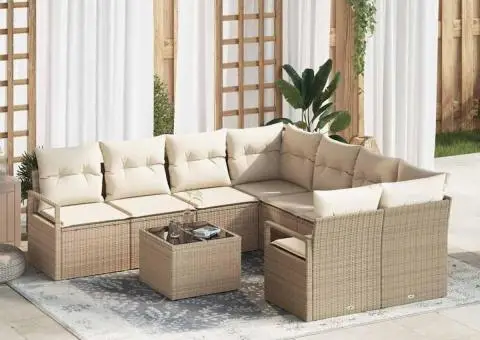 Set canapea de grădină cu 9 piese și perne Bej Ratan Poli - 1/5