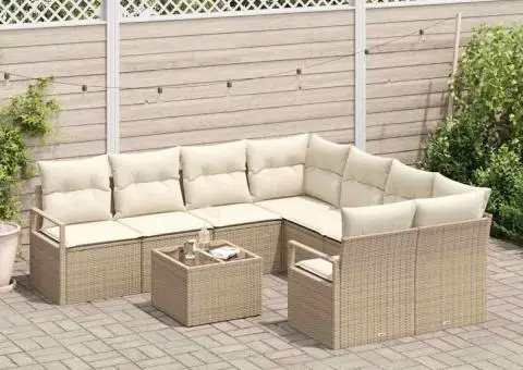 Set canapea de grădină cu 9 piese și perne Bej Ratan Poli - 3/5
