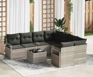 Set Canapea Grădină vidaXL 9 Piese cu Perne Gri Deschis din Ratan PE