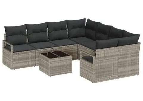 Set Canapea Grădină 9 Piese cu Perne Gri Deschis din Ratan PE - 2/5