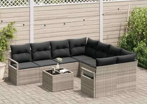 Set Canapea Grădină 9 Piese cu Perne Gri Deschis din Ratan PE - 3/5