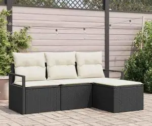 Set Canapea vidaXL cu 4 Piese Perne Negru Ratan Poli