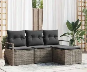 Set de canapele de grădină vidaXL cu perne Gri Ratan Poli