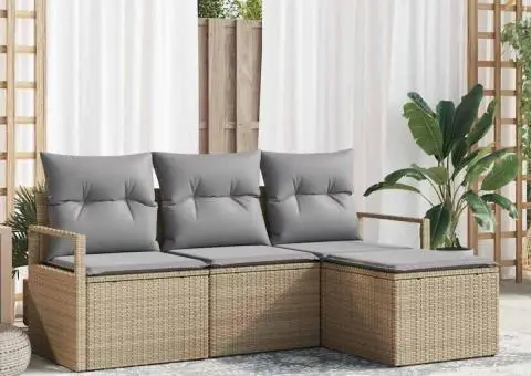 Set de Canapea de Grădină cu 4 Piese cu Pernuțe Bej din Ratan Polimer - 1/5