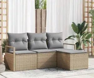 Set de Canapea de Grădină vidaXL cu 4 Piese cu Pernuțe Bej din Ratan Polimer