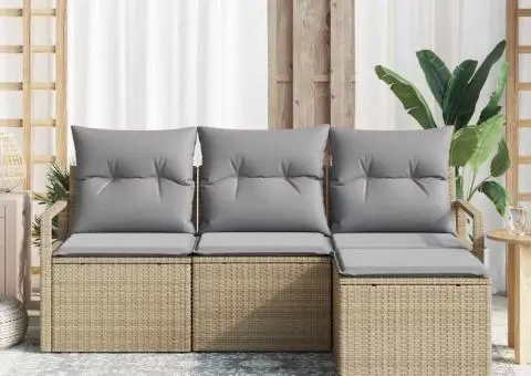 Set de Canapea de Grădină cu 4 Piese cu Pernuțe Bej din Ratan Polimer - 3/5