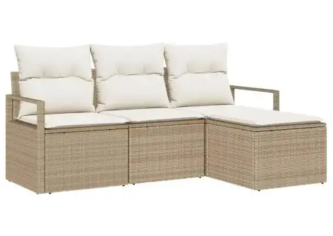 Set Canapea Grădină cu Perne Bej Poliratan - 2/5