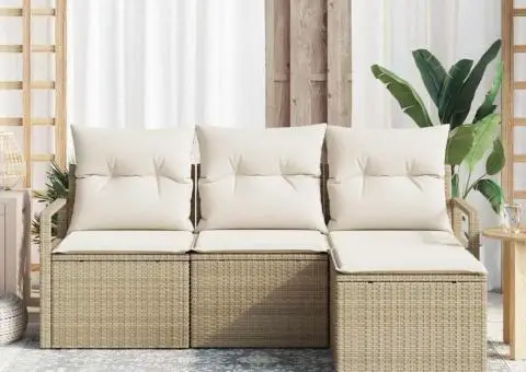 Set Canapea Grădină cu Perne Bej Poliratan - 3/5