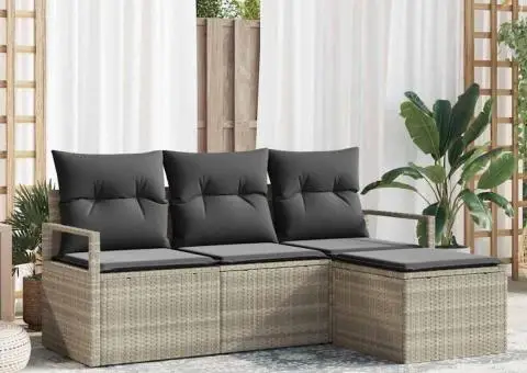 Set de canapele cu 4 piese cu perne Gri deschis Poli Ratan - 1/5