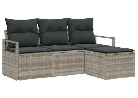 Set de canapele cu 4 piese cu perne Gri deschis Poli Ratan - 2/5