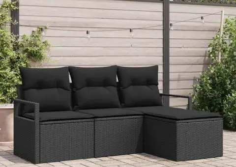 Set de Canapele de Grădină cu Pernă Neagră din Ratan Polimer - 1/5