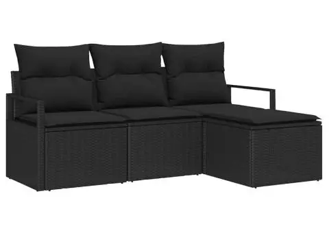 Set de Canapele de Grădină cu Pernă Neagră din Ratan Polimer - 2/5