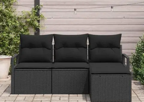 Set de Canapele de Grădină cu Pernă Neagră din Ratan Polimer - 3/5