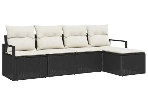 Set de Canapea de Grădină cu Pernuțe Negru Poliratan - 2/5